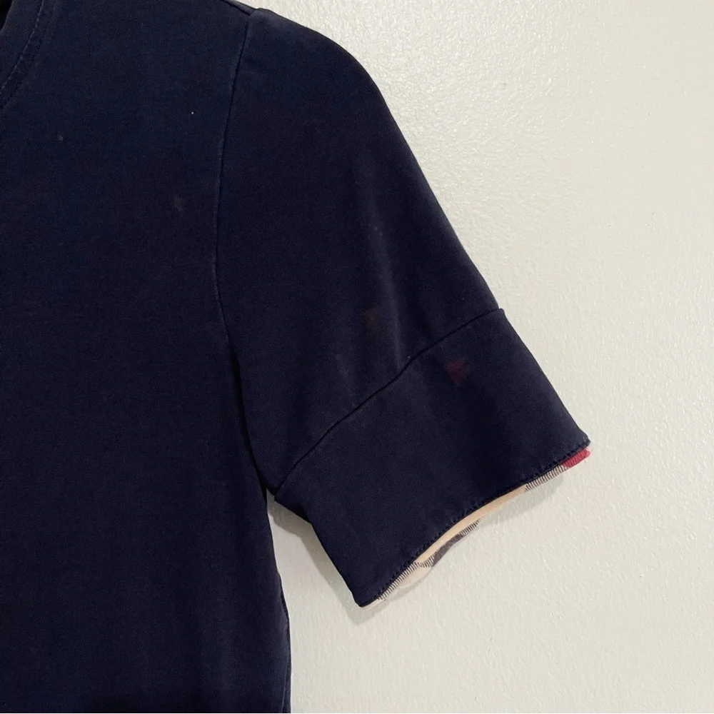 Burberry Brit Navy Blue Cotton Short Sleeve Nova Check Cuff T-Shirt Tee Size XS - Picture 6 of 10